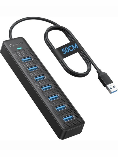 USB-хаб PHIXERO на 7 портов 3.0, 5 Гбит/с, с питанием Type-C и кабелем 0.5 м (с Ozon, из-за рубежа)