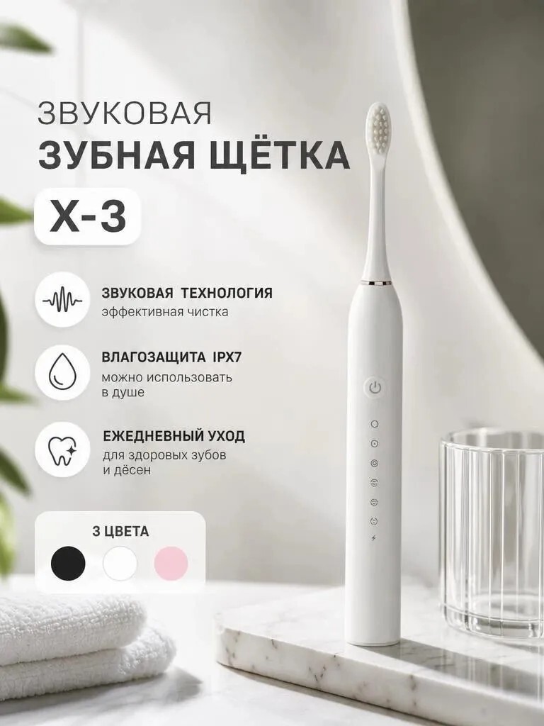 Электрическая зубная щётка со сменными насадками, 3 цвета (с банками-партнёрами)