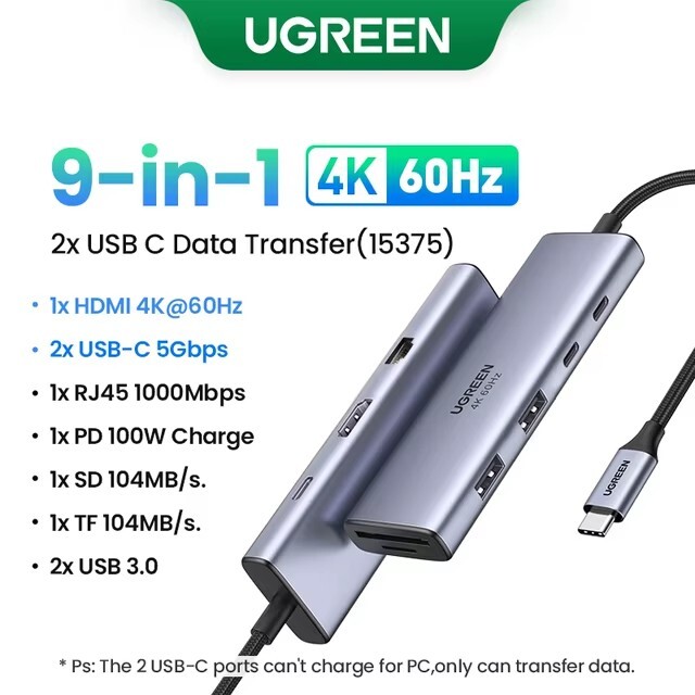 USB-C хаб UGREEN CM498 15375 9-в-1 