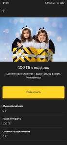 Услуга 100 ГБ в подарок в честь Нового года (только на Тарифе UP Билайн)