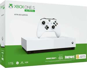 Игровая консоль MICROSOFT Xbox One S с 1 ТБ памяти, играми: Minecraft, Sea of Thieves, Fortnite, All-Digital Edition, белый