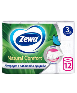 [СПб] Туалетная бумага Zewa Natural comfort Без аромата, 3 слоя, 12 рулонов