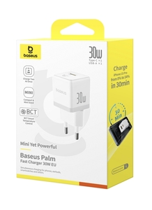 Сетевое зарядное устройство Baseus Palm Fast Charger C+U 30W EU Moon White   