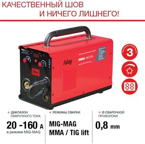 Сварочный полуавтомат FUBAG IRMIG 160 SYN, инвертор, с горелкой 150А в комплекте