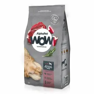 Корм сухой Alphapet WOW Superpremium 15кг (с говядиной и сердцем) для взрослых собак крупных пород 