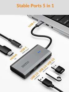 Док-станция для ноутбука IDPW Type-C HUB, PD 60 Вт 4К HDMI USB 2.0/3.0 USB-A (с картой OZON, из-за рубежа)