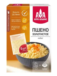 Пшено золотистое "Агро-Альянс" в пакетиках для варки 400г (с ВБ кошельком)