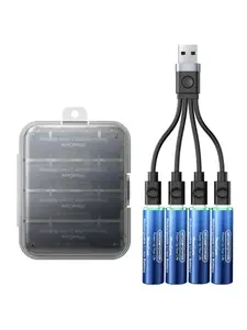 Аккумуляторы NTONPOWER AA Литиевые 4 шт. Быстрая зарядка 1.5 ч через USB-C 1500 циклов 2100 мВт ч 1.5 В для мыши, Xbox контроллеров, умных замков, игрушек, камер и многого другого