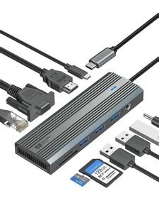 Док-станция 10-в-1 SANZANG USB-C Hub с питанием 100W, 4K HDMI, VGA, USB 3.0, Gigabit Ethernet (c озон картой, из-за рубежа)