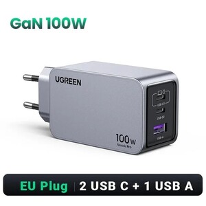 Зарядное устройство UGREEN Nexode Pro 100W 3-Port GaN Fast Charger CD351, 100 Вт, с евро вилкой 