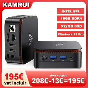 Мини-ПК KAMRUI (Intel Alder Lake N95, 16 ГБ DDR4, 512 ГБ SSD M.2, Windows 11 Pro)