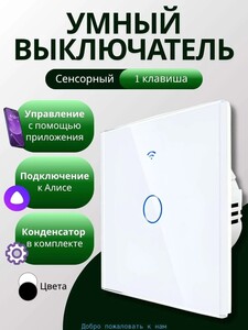Умный сенсорный выключатель с Алисой и Wi-Fi, одноклавишный (из-за рубежа)