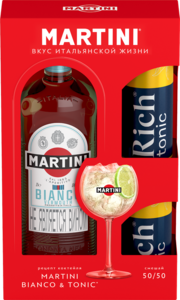 Промо-набор MARTINI Bianco напиток виноградосодержащий сладкий ароматизированный 1л + тоник сильногазированный 2х0.33л, 1L