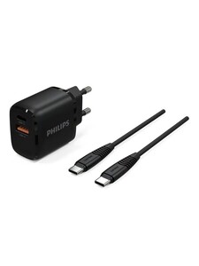 Сетевое зарядное устройство Philips DLP2560DB/97, USB-C, USB-A, 25 Вт, с кабелем (с картой OZON)
