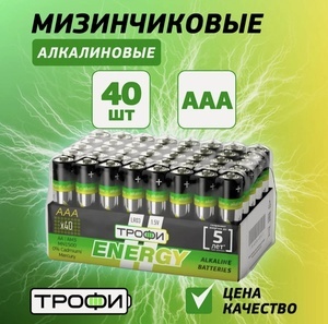 Батарейки ААА ТРОФИ 40 шт.