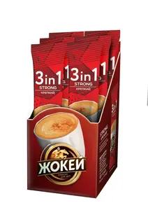 Кофе растворимый Жокей Крепкий, 3-в-1, с сахаром и сливками, 10 шт. (с банками-партнерами)