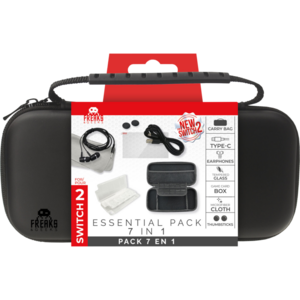 Набор аксессуаров для Nintendo Switch 2 Freaks & Geeks NS2 Essential Pack 7 in 1 (сумка, стекло, наушники, накладки на стики, кабель) с банком-парнёром